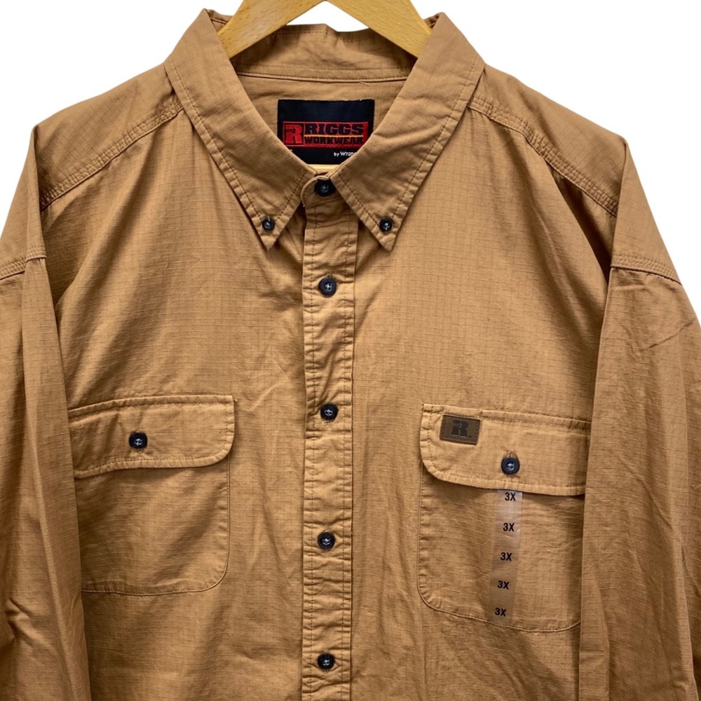 Wrangler Riggs Workwear Shirt Mens 3X Brown Ripstop Button Down WGGH51393